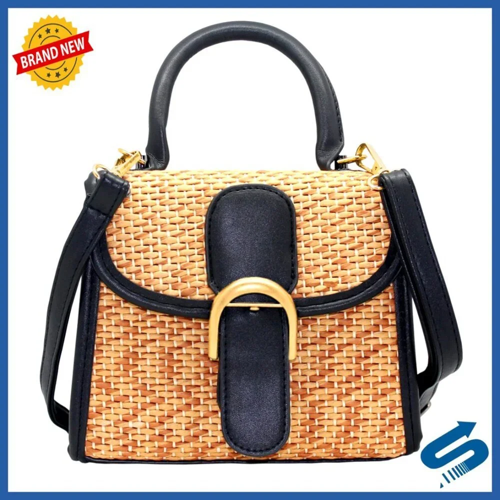 Retro Straw Woven Crossbody Bag Small Satchel Shoulder Messenger Chic
